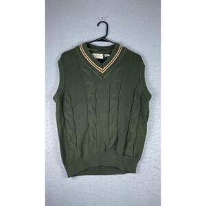 Vintage IZOD Sweater Vest Mens Medium Green Cable Knit V Neck Golf Tennis 90s‎